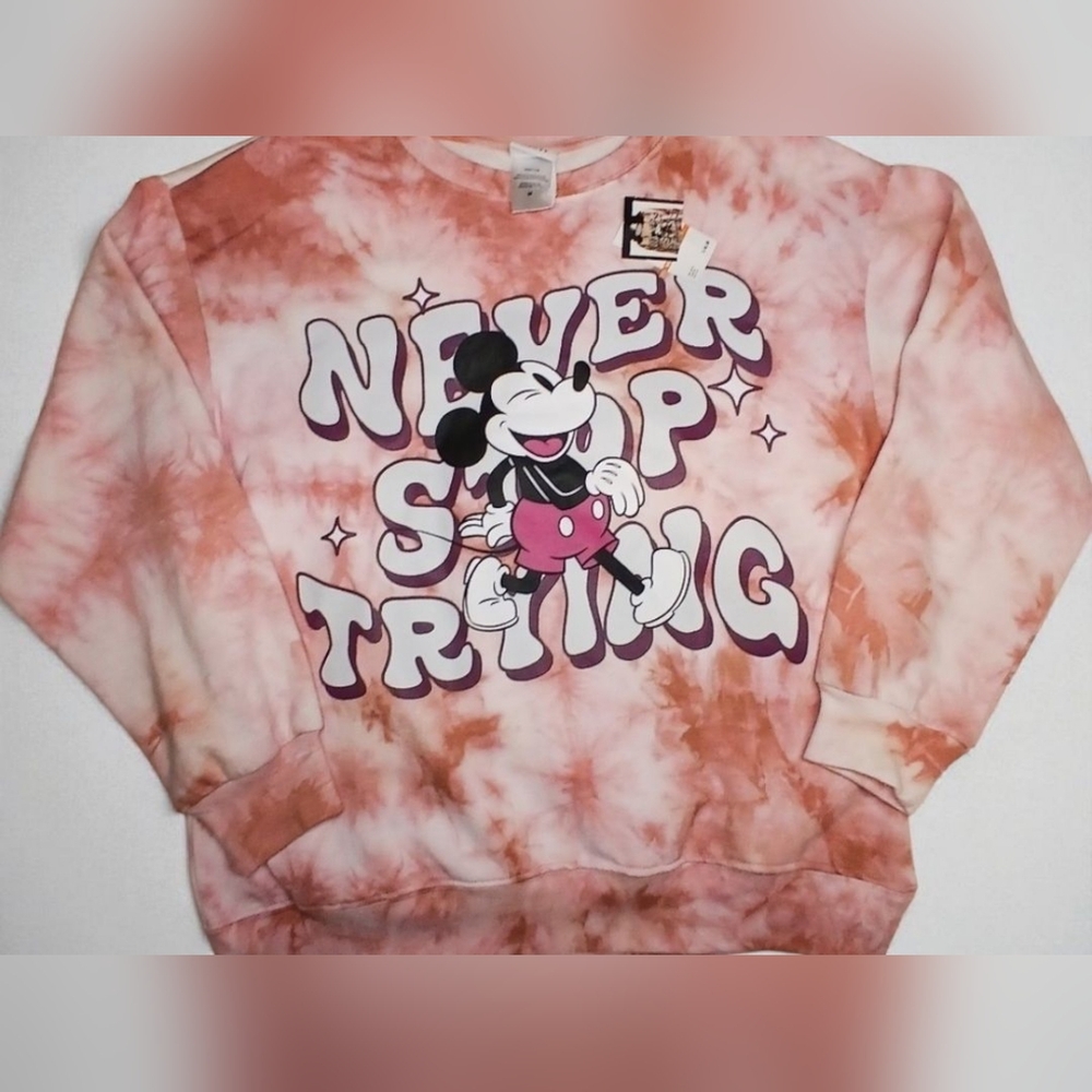 Disney Mickey Mouse Tie-Dye Sweatshirt “Never Stop Trying” | Size M